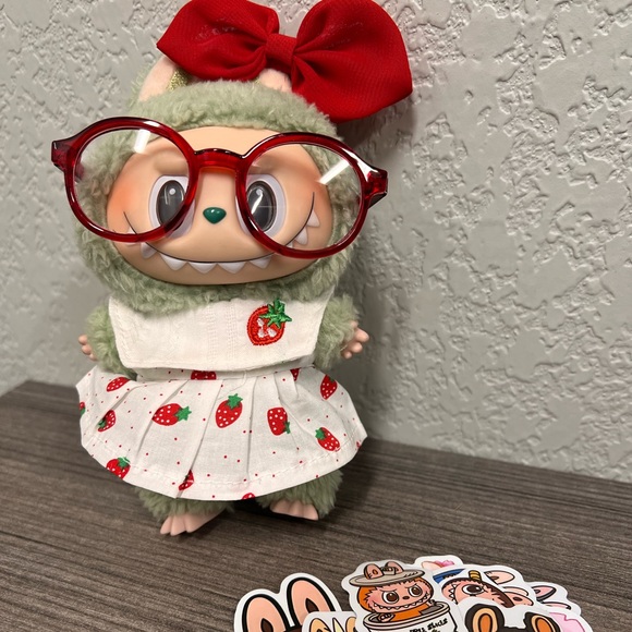 Accessories - Adorable Strawberry Outfit with Red Bow and Glasses, bonus stickers!